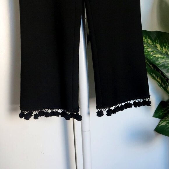NEW Zara Black Pompom Tassel Hem Cropped Flare Career  Pants Trousers Size S - Picture 8 of 16